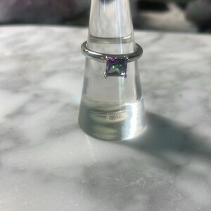 Mystic Topaz solitaire 925 sterling silver ring in size 6